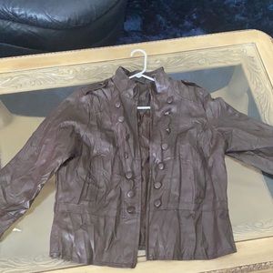 Brown leather jacket.